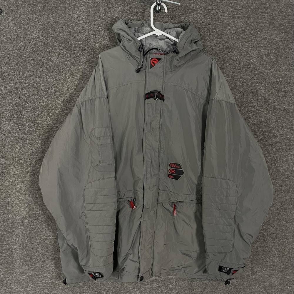 Ecko Function Jacket Mens 2XL Gray Hooded Insulated Full Zip Parka Outdoor
